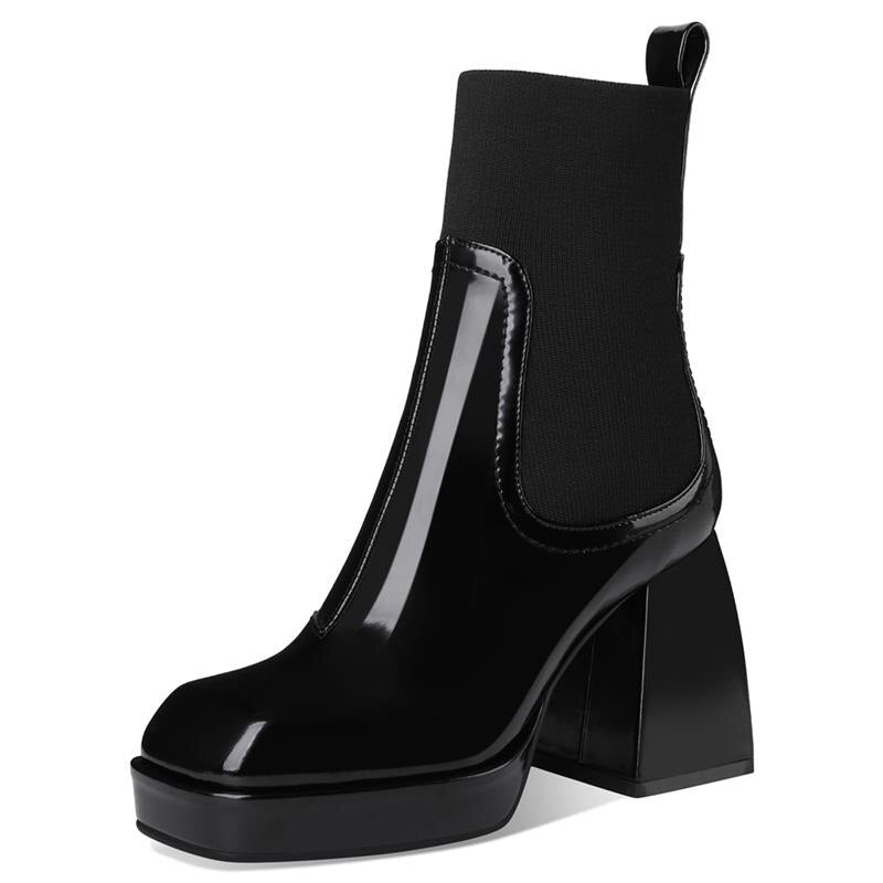 MORAZORA Nature Full Genuine Leather Chelsea Boots Womne Tacones altos gruesos Punta cuadrada Primavera Otoño Botines para mujer Botas