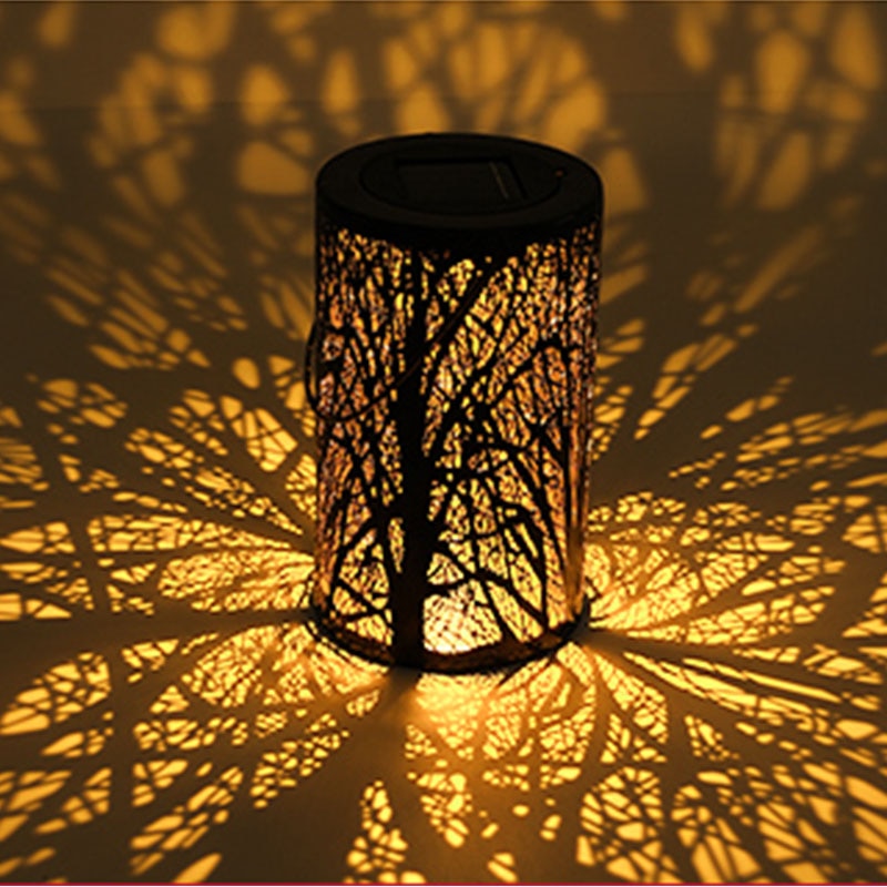 Zoyaloo LED Retro Garden Solar Lamp Metal Hollow Shadow Projection Hanging Lantern Outdoor Lighting Waterproof Landscape Light