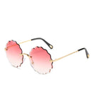 Brand Fashion Oversized Round Sunglasses Women Flower Design Trendy Rimless Sun Glasses Shades for Women Driving Eyewear UV400