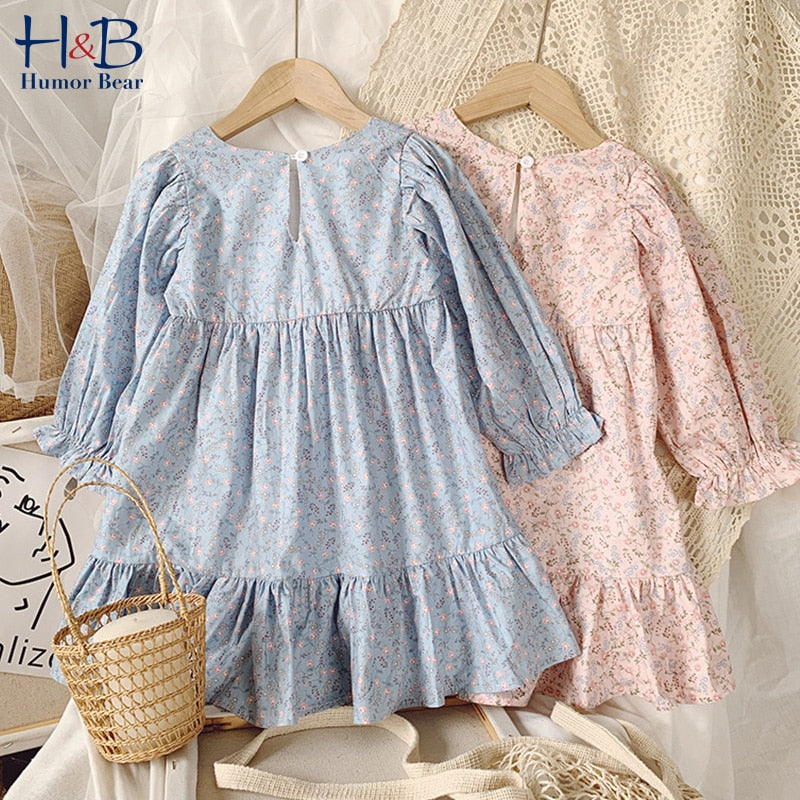 Humor Bear Girls Dress Children Clothing Princess Spring Autumn Floral Dress Loose Flared Sleeve Dress Baby Kids Girls Dress