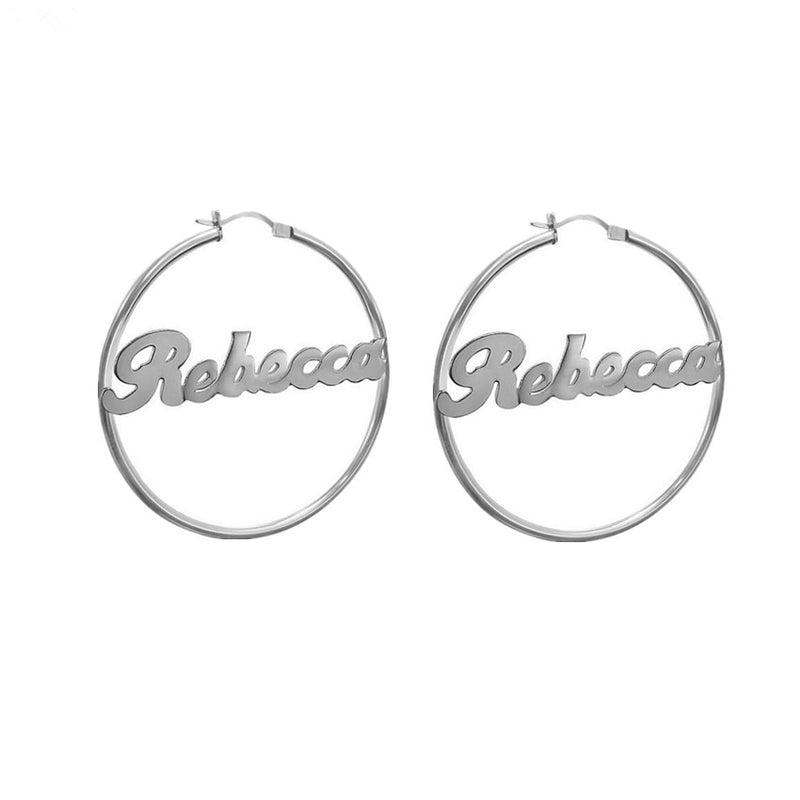 1 Pair Custom Name Earrings Personalized Big Nameplate Handmade Hoop Earring Stainless Steel Round Geometry Jewelry Girls Gifts