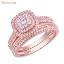 Newshe Double Halo Rose Gold 925 Silver Engagement Ring Bridal Set for Women AAAAA Cubic Zircon Romantic Wedding Jewelry