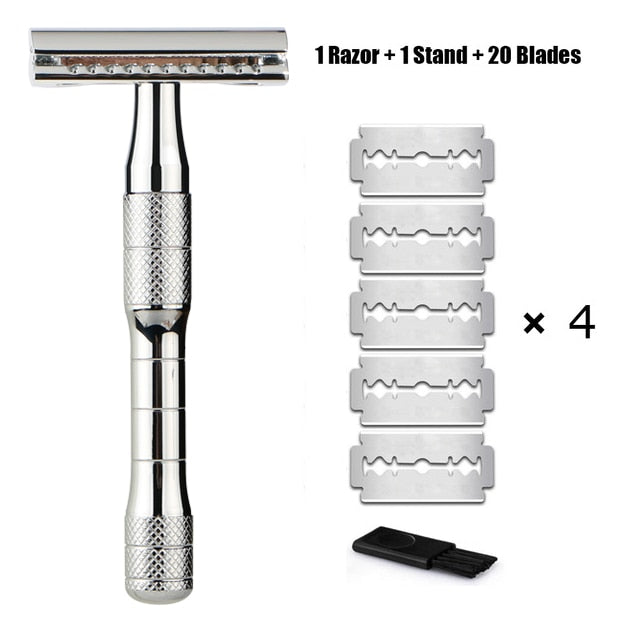HAWARD Matte Black Safety Razor Fits All Double Edge Razor Blades Classic Manual Metal Razor For Men&amp;Women,20 Shaving Blades