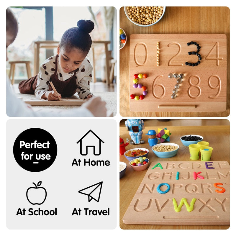Montessori Tracing Board Holzspielzeug für Mädchen Jungen Doppelseitige Groß- und Kleinbuchstaben Nummer Lernspiel Spielzeugprodukt