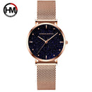 Women Watches New Flash Stars Stainless Steel Rose Gold Mesh Unique Simple Casual Quartz Waterproof Wristwatches Clock Hot Sale