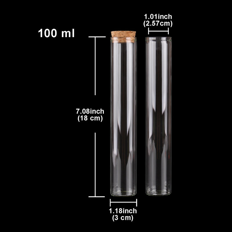 15ml/25ml/30ml/35ml/40ml/45ml/50ml/55ml/60ml/80ml/100ml Small Glass Test Tube with Cork Stopper Bottles Jars Vials 24 pieces