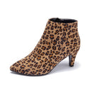 Boots Women Autumn Ankle Boots Sexy Flock High Heels 7CM Point Zipper Leopard Half Short Winter Boots Female Adult Shoes