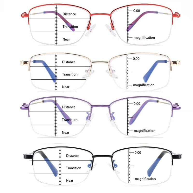 Progressive Multifokus-Computer-Lesebrille, Blaulichtblockierung, Titanlegierung, Federscharnier, Multifokal-Lesebrille