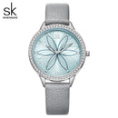 Relojes Shengke para Mujer, relojes de cuero con superficie de flores lineales, caja de cristal, movimiento de cuarzo japonés, Reloj para Mujer, Montres Femmes