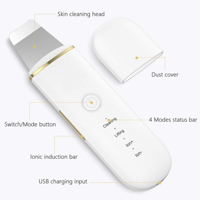 Ultrasonic Skin Scrubber Deep Cleansing Facial Cavitation Peeling Cleansing Spatula Exfoliating Beauty Ultrasonic Cleaner