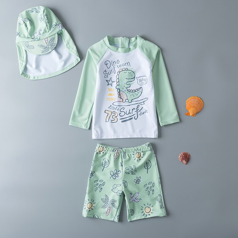 Traje de baño para niños de 3 piezas, traje de baño de manga larga para niños, protección solar UV, ropa de baño para bebés, traje de baño para niños pequeños