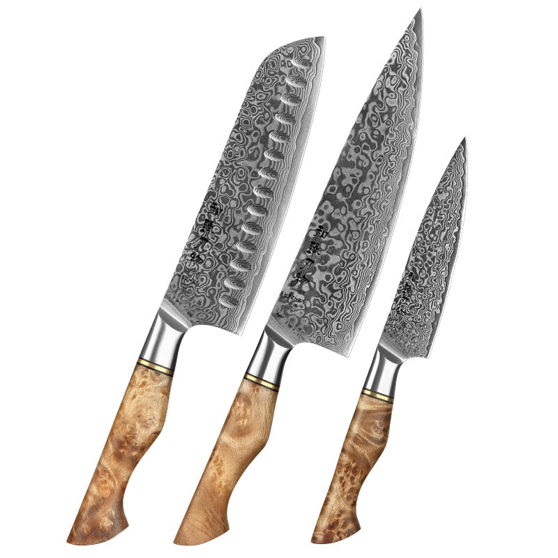 Juego de cuchillos de cocina HEZHEN, 1-7 piezas, cuchillos de acero de Damasco, cuchillo de Chef, accesorios de cocina, cuchillos de Chef profesionales, herramientas de cocina