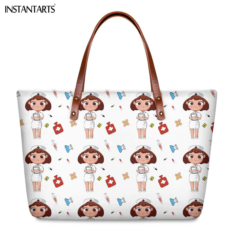 INSTANTARTS Cartoon Nurse Print Women Casual Work Handbags Large Capacity Tote Hospital Paramedical Fashion Travel Shoulder Bag