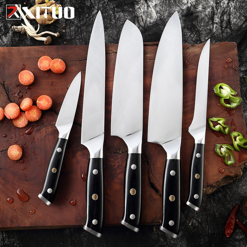 XITUO, 7 Uds., juego de cuchillos de cocina, cuchillo de Chef de acero alemán, cuchillo Santoku japonés, cuchillo de carnicero, cuchillos para pelar, cuchillo para deshuesar, herramienta de cocina