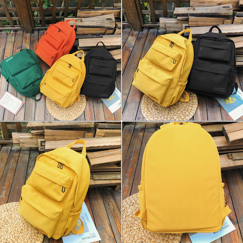 Große Kapazität Wasserdicht Nylon Frauen Rucksack Weibliche Multi Tasche Reine Farbe Reiserucksack Schultasche für Mädchen im Teenageralter Neu