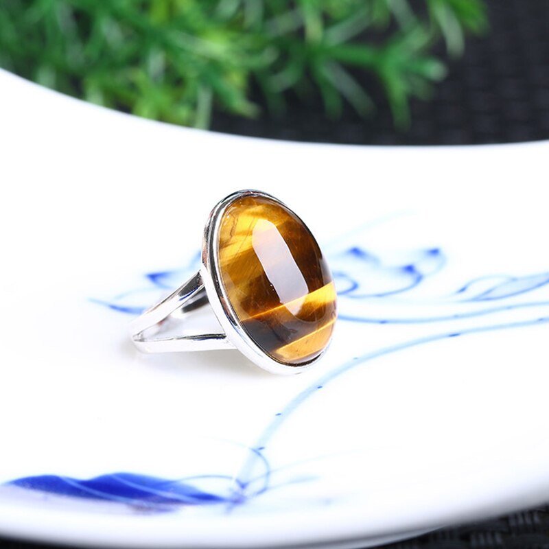 Anillo de cristal Natural Real piedra de ojo de tigre amarillo S925 anillo de mosaico de plata hombres mujeres anillos de cristal joyería de piedra de energía al por mayor