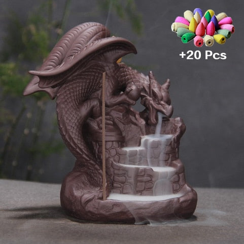 Incense Waterfall Incense Burner Ceramic Dragon Decorative Game Mixed Incense Cone Waterfall Smoking room Decor