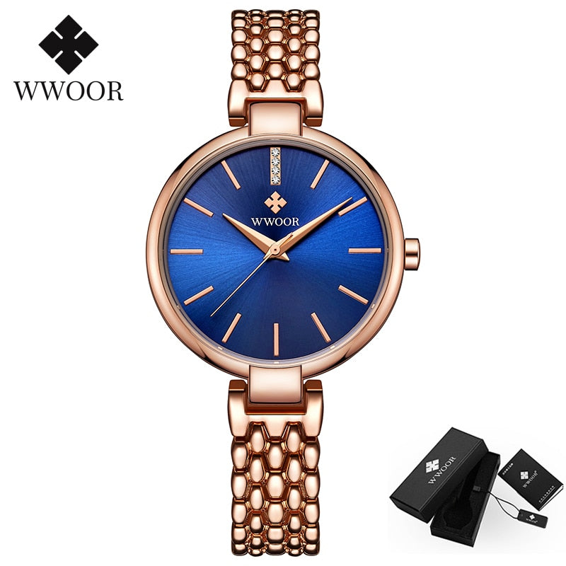 WWOOR Elegante Damenuhr Diamant-Quarz-Armbanduhren Set-Top-Marke Luxus Damen Kleid Armbanduhr Uhr Relogio Feminino