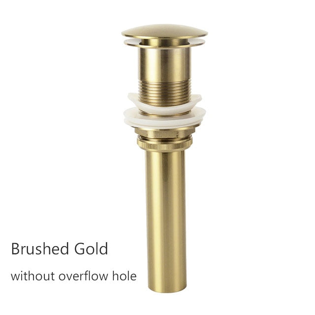 Brass Drain Black/White/Chrome Plated/Gold/Rose Gold/ORB Bathroom Basin Push Down Pop-Up Drain With/Without Overflow Hole Design