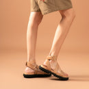 BeauToday Sandals Women Sheepskin Genuine Leather Ankle Strap Metal Ring Buckle Lady Summer Platform Shoes Handmade 38123