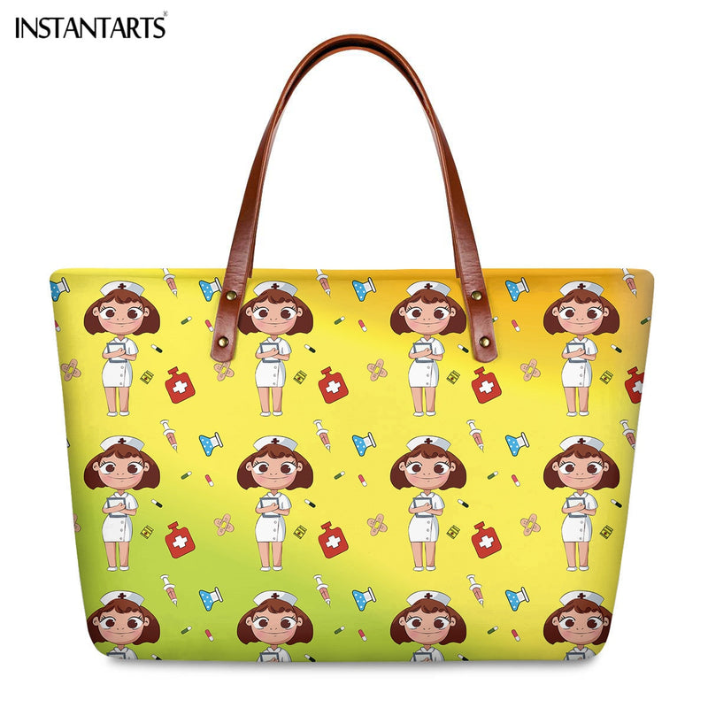 INSTANTARTS Cartoon Nurse Print Women Casual Work Handbags Large Capacity Tote Hospital Paramedical Fashion Travel Shoulder Bag