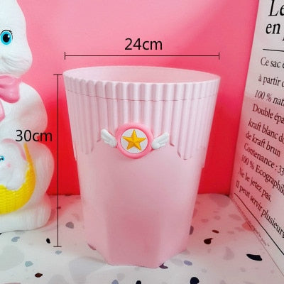 Creative Pink Waste Bin Anime Card Captor Sakura Plastic Trash Can Kawaii Cartoon Home Office Desktop Garbage Storage Basket New