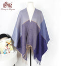 Women Winter Reversible Oversized Blanket Plaid Sweater Poncho Cape cashmere Shawl and wraps Cardigans Thicker pashmina scarf