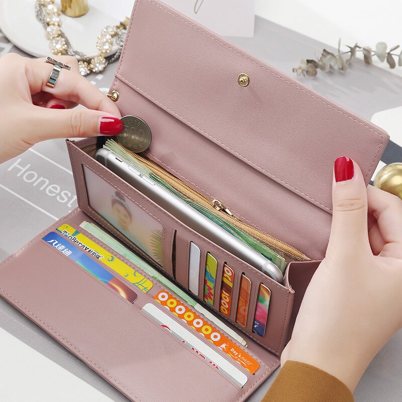 aliwood Brand Leather Women Wallets New Female Clutch Fashion Letter Long Tri-fold Wallet Purse Fresh Card Holder Cartera Mujer