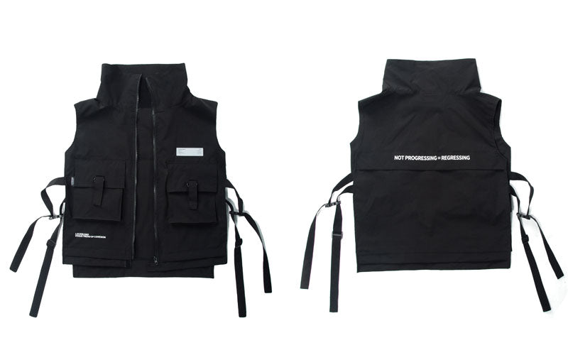 GONTHWID Multi Zipper Pockets Cargo Waistcoat Tooling Vest Streetwear Men Fashion Side Ribbon Buckle Zip Sleeveless Jackets Tops