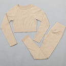 Seamless Yoga Suit Sports Set Gym Clothes Fitness Women Long Sleeve Crop Top High Waist Leggings Ribbed Workout Set Tracksuits