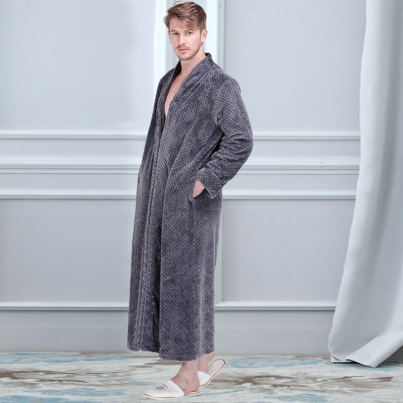 Women Winter Plus Size Long Warm Flannel Hooded Bathrobe 40-110KG Zipper Bath Robe Pregnant Night Dressing Gown Men Sleepwear