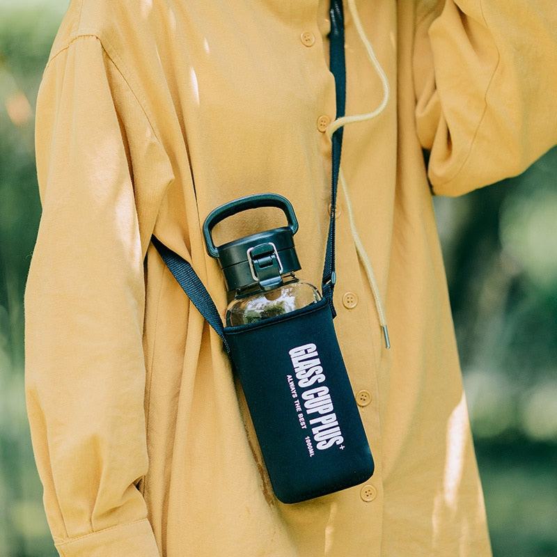 Große Kapazität tragbare Glaswasserflaschen 0,6 l 1 l 1,5 l 2 l Sport Camping Radfahren Wasserflasche Mode hitzebeständige Flasche