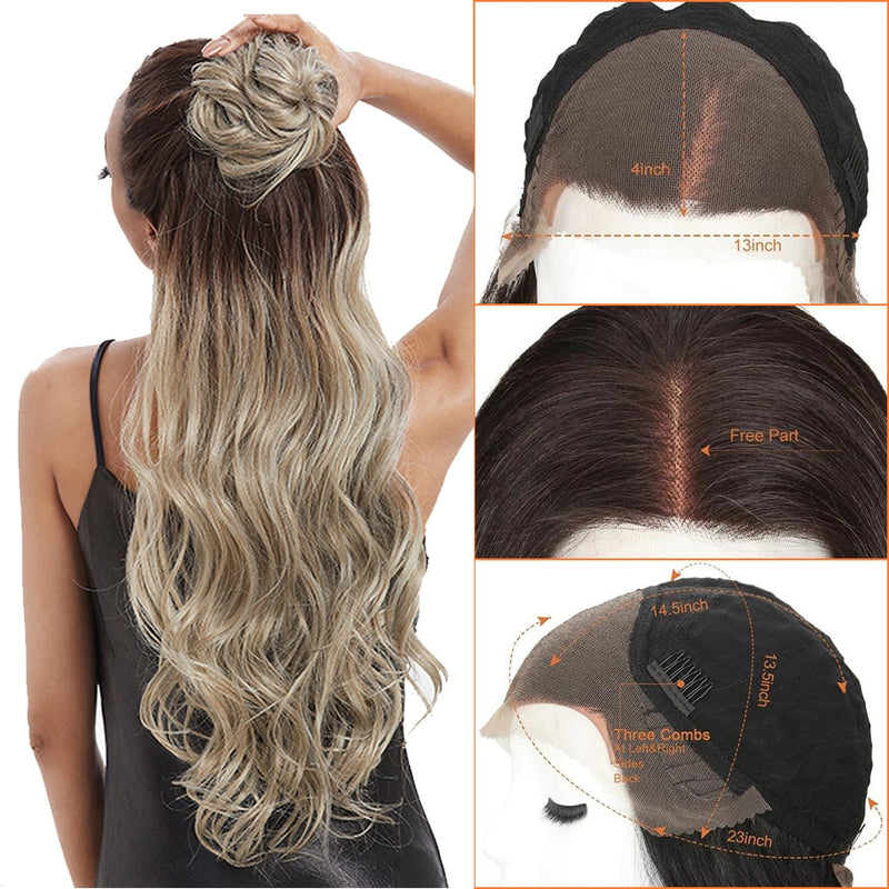 Noble Synthetic Lace Front Wig  ombre blonde Wig 30 Inch Long wavy Lace Front Wig  Synthetic Wigs For Black Women Maycaur wig