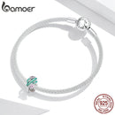 bamoer 2020 New Design 925 Sterling Silver Green Enamel Cactus with Floral Beads Charm for Original Silver Bracelet BSC261