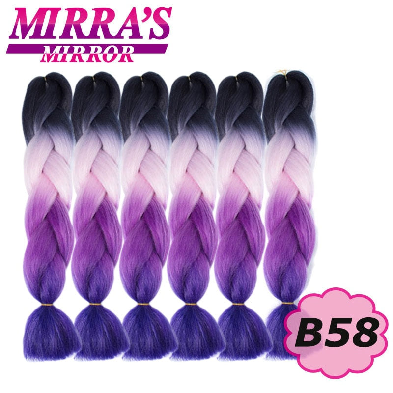 Trenzas Jumbo de 24 pulgadas, cabello sintético para caja trenzada, extensiones de cabello trenzado Ombre, tres tonos, negro, marrón, azul, rosa, espejo de Mirra