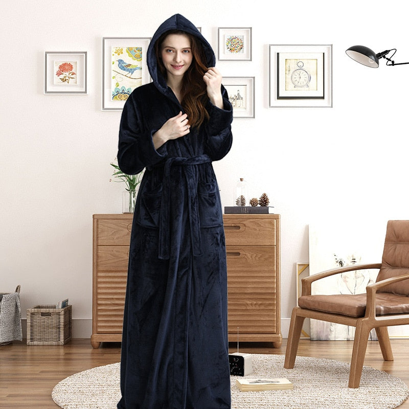 Damen Herren Winter Plus Size Flanell Robe Extra Lang Mit Kapuze Warmer Bademantel Liebhaber Dicker Kimono Bademantel Herren Morgenmantel Roben