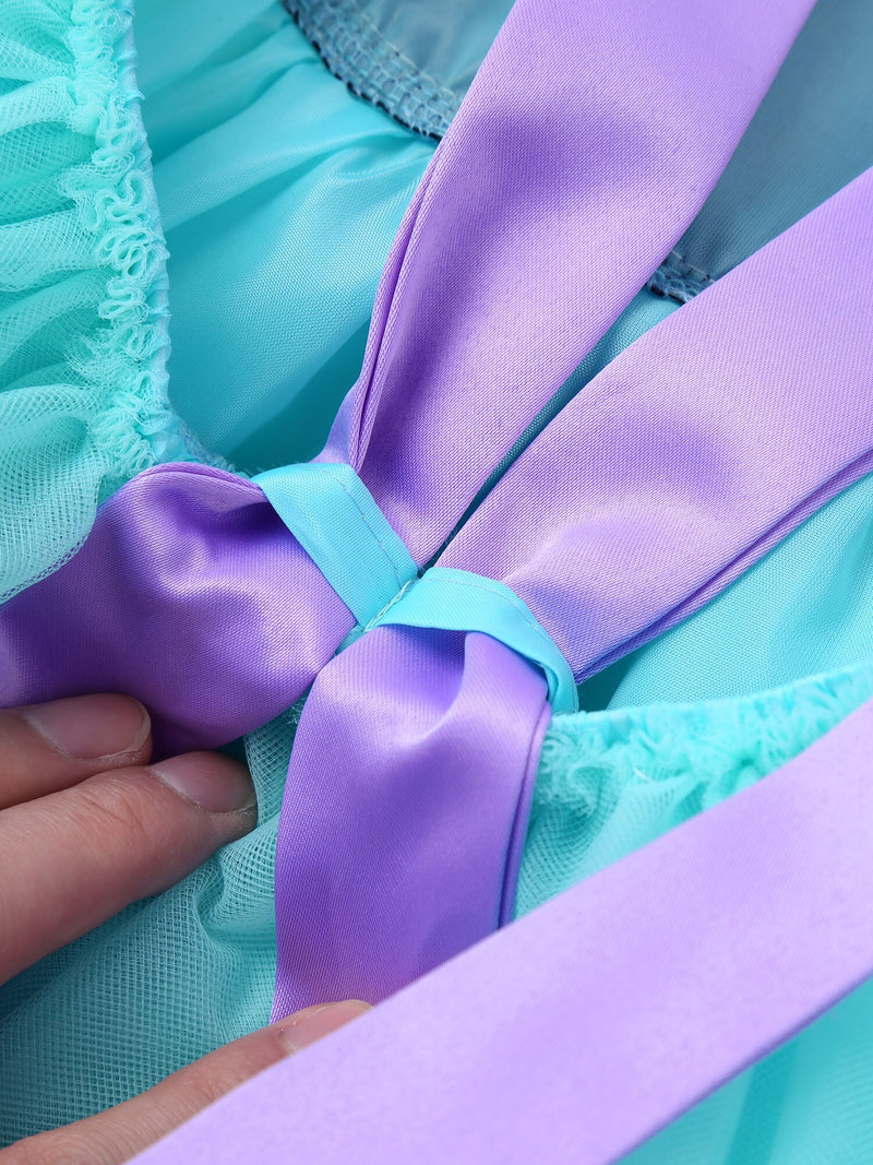 Baby Girls Mermaid Dress Cosplay Costumes Princess Sleeveless Glossy Fish Scales Backless Mesh Splice Tutu Dress Short skirt