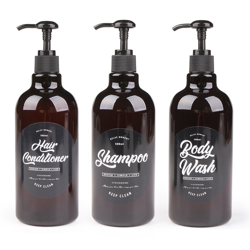 3-in-1-Set Badezimmer-Seifenspender 500 ml Shampoo-Körperwäsche Haarspülungsflasche Kunststoff-Aufbewahrungsflasche Druckpumpen-Unterflasche