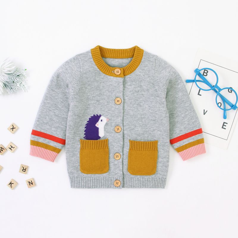 Children Kids Sweater Autumn Baby Boy Girl Clothes Cardigan Cartoon Rainbow Print Knitted Cotton Casual Outerwear Clothes