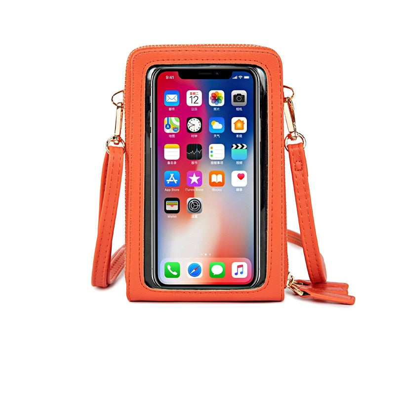 HEISSE transparente berührbare Handy-Taschen-Frauen-Umhängetasche Pu-Leder-Damen-Crossbody-Beutel-weibliche kleine Handtaschen-Geldbörse