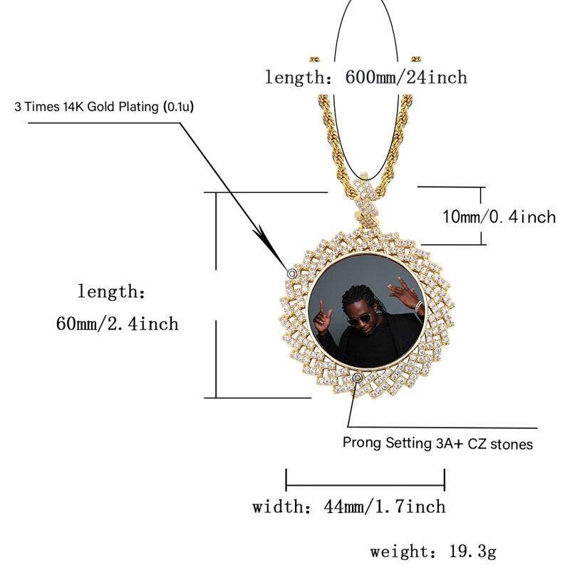 TOPGRILLZ Custom Made Photo Round Medallions Necklace & Pendant with 4mm Tennis Chain Gold Silver Cubic Zircon  Hip hop Jewelry