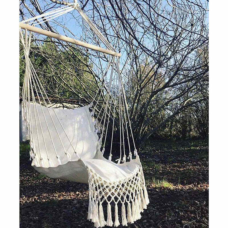 Outdoor Nordic Interior Hammock Chair Home Garden Swing Tassel Hanging Hammock Furniture Indoor Dormitory Chair with Wooden Rod