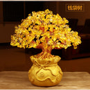 19/24cm Lucky Tree Wealth Yellow Crystal Tree Natural Money Tree Ornaments Bonsai Style Wealth Luck Feng Shui Ornaments Craft