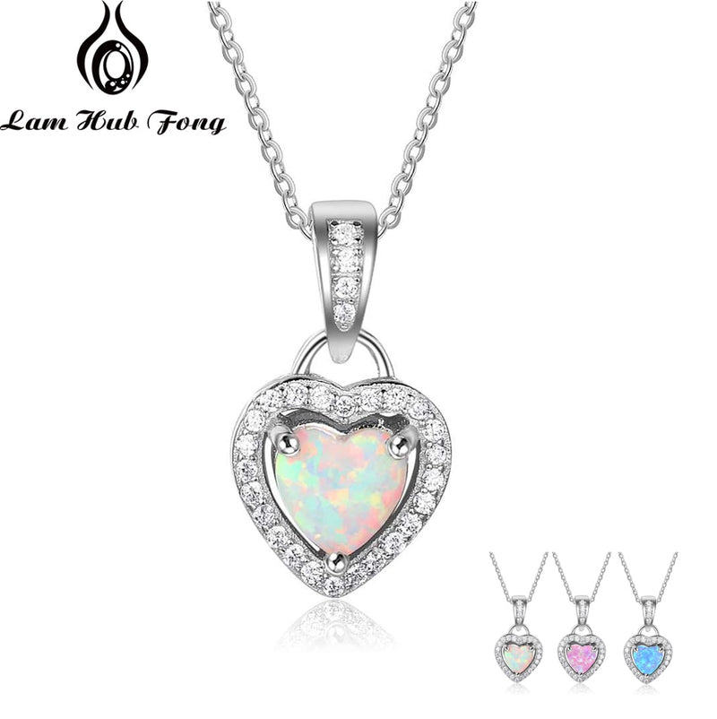 Silber Farbe Halsketten Herzform Weiß Rosa Blau Opal Halsketten &amp; Anhänger mit Zirkonia Modeschmuck Geschenk für Frauen