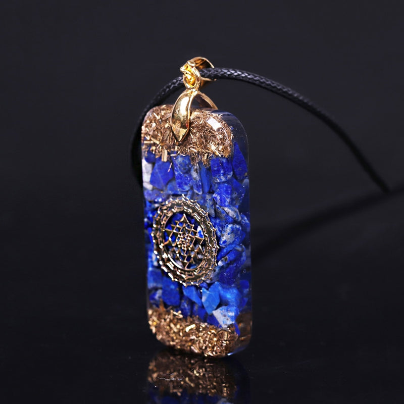 Colgante de energía de orgonita de lapislázuli, collar de piedras naturales, colgante de cristal de Reiki, joyería curativa para mujer