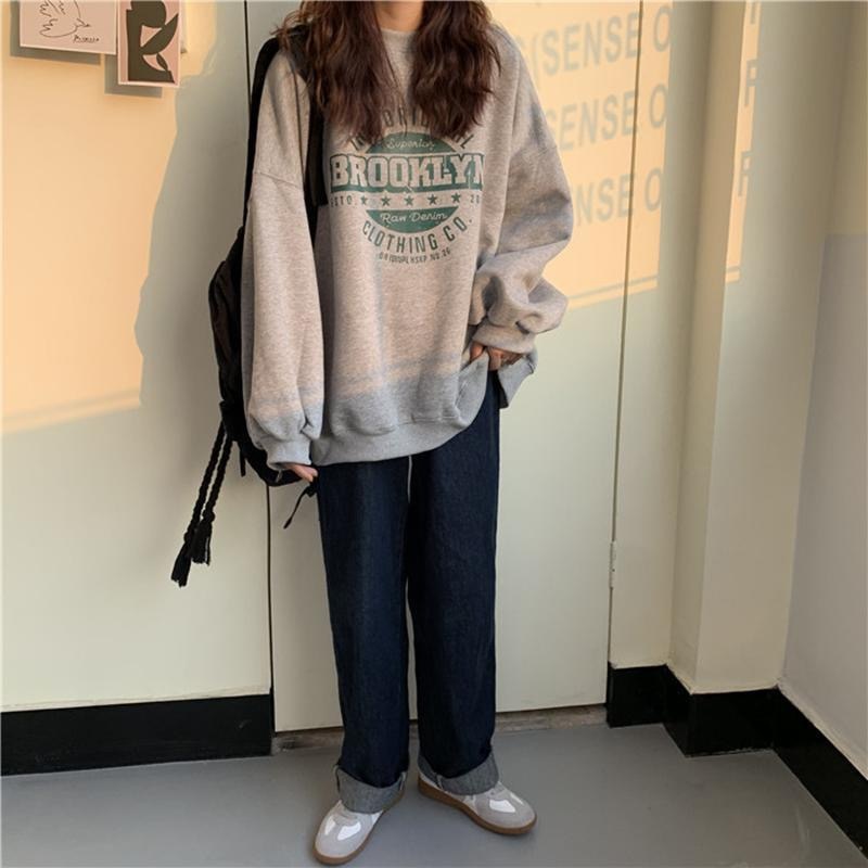 Dünnes Pullover-Sweatshirt Mode Herbst Designer Lose Sweatshirt mit Rundhalsausschnitt Harajuku Hoodie Polerones Mujer 2022 Kpop Kleidung