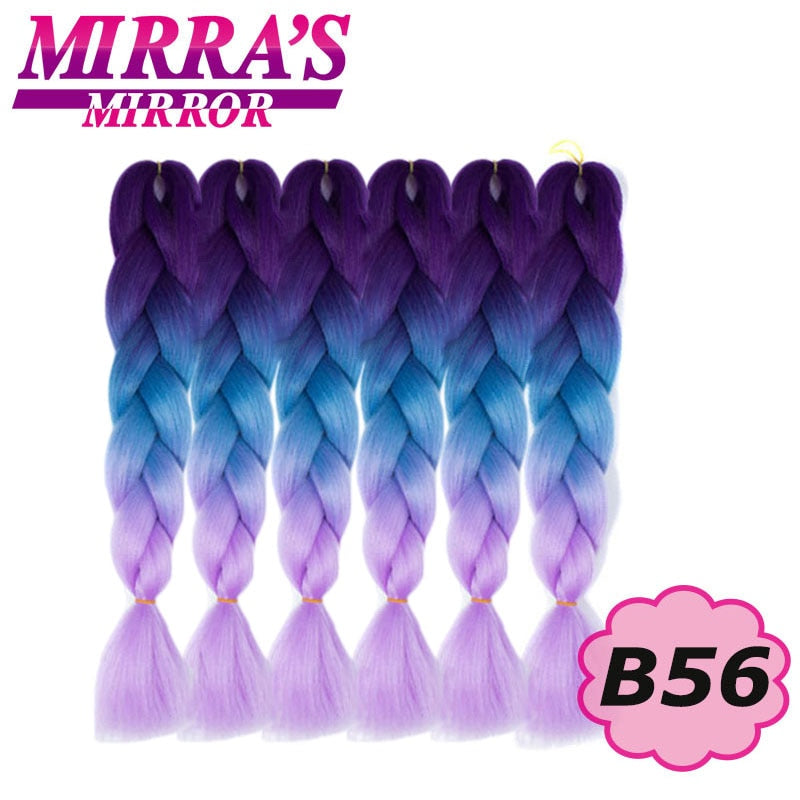 24 Zoll Jumbo Braids Synthetisches Haar für Box Braid Ombre Braiding Hair Extensions Three Tone Schwarz Braun Blau Pink Mirra's Mirror