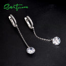 SANTUZZA Silver Earrings For Women Pure 925 Sterling Silver Shiny White Cubic Zirconia Long Drop Earrings Elegant Fine Jewelry