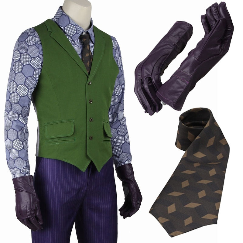 Movie Dark Knight Cosplay Costume Villain Joker Suit Halloween Carnival Clown Outfit Full Sets With Purple Jacker