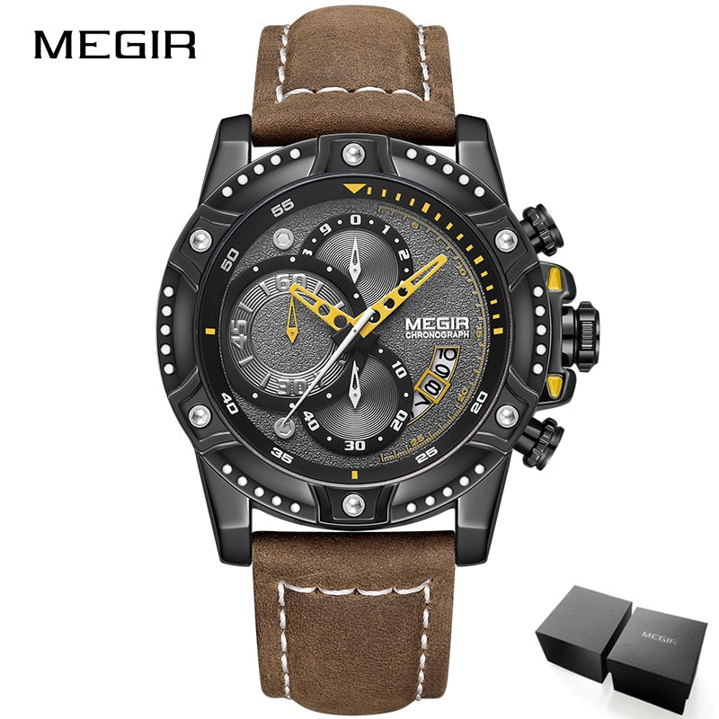 MEGIR Creative Quartz Wristwatch Men Watch Waterproof Leather Men&